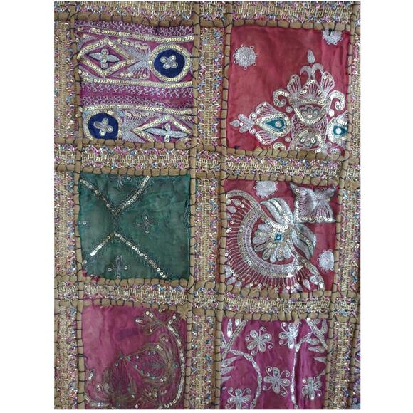 Handmade Tapestry Table Cover Quilt Sequins Embroidery Christmas Holiday Decor - Picture 12 of 15